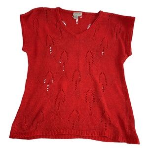Christian Dior red vintage crochet knit short sleeve ramie cotton sweater L